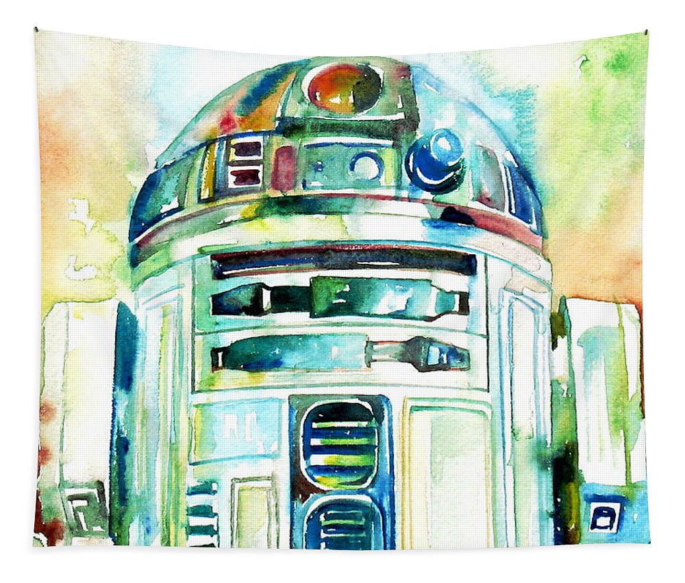 R2-d2 Tapestry featuring the painting R2-d2 Watercolor Portrait by Fabrizio Cassetta