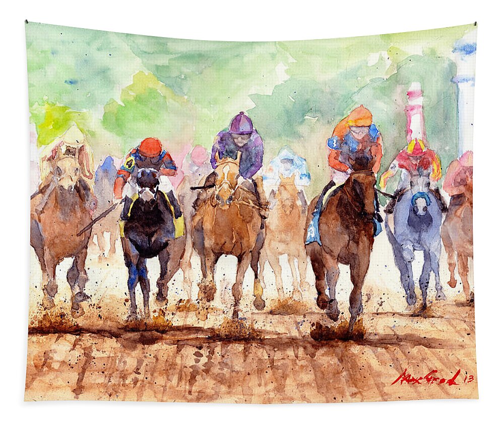 Landscape Tapestry featuring the painting Race Day by Max Good