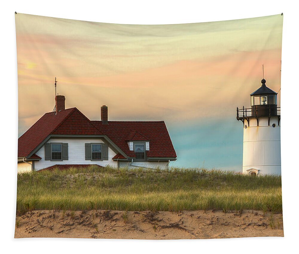 Race Point Light Tapestry featuring the photograph Race Point Light at Sunset by Brian Caldwell