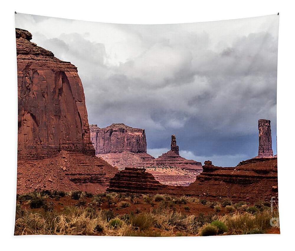 Monument Valley Tapestry featuring the photograph Rain Over the Monuments by Jim Garrison