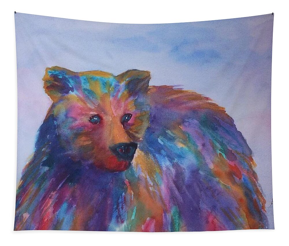 Bear Tapestry featuring the painting Rainbow Bear by Ellen Levinson