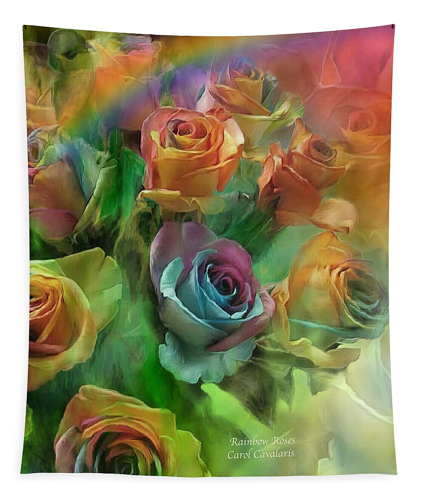 Rose Art Tapestry featuring the mixed media Rainbow Roses by Carol Cavalaris
