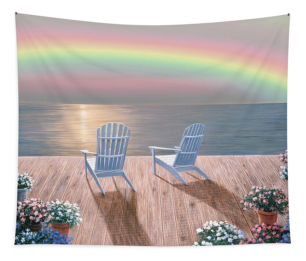Beach Tapestry featuring the painting Rainbow Wishes by Diane Romanello