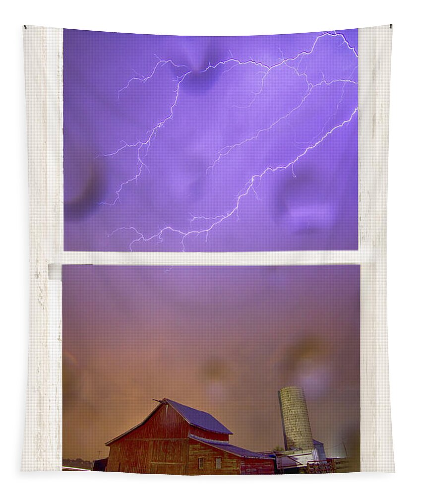 Barns Tapestry featuring the photograph Rainy Country Barn White Rustic Window View by James BO Insogna