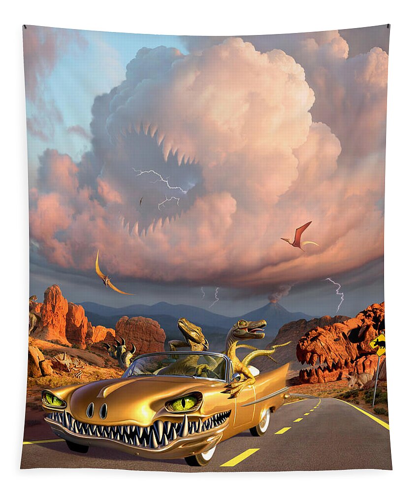 Dinosaurs Tapestry featuring the digital art Rapt Patrol by Jerry LoFaro