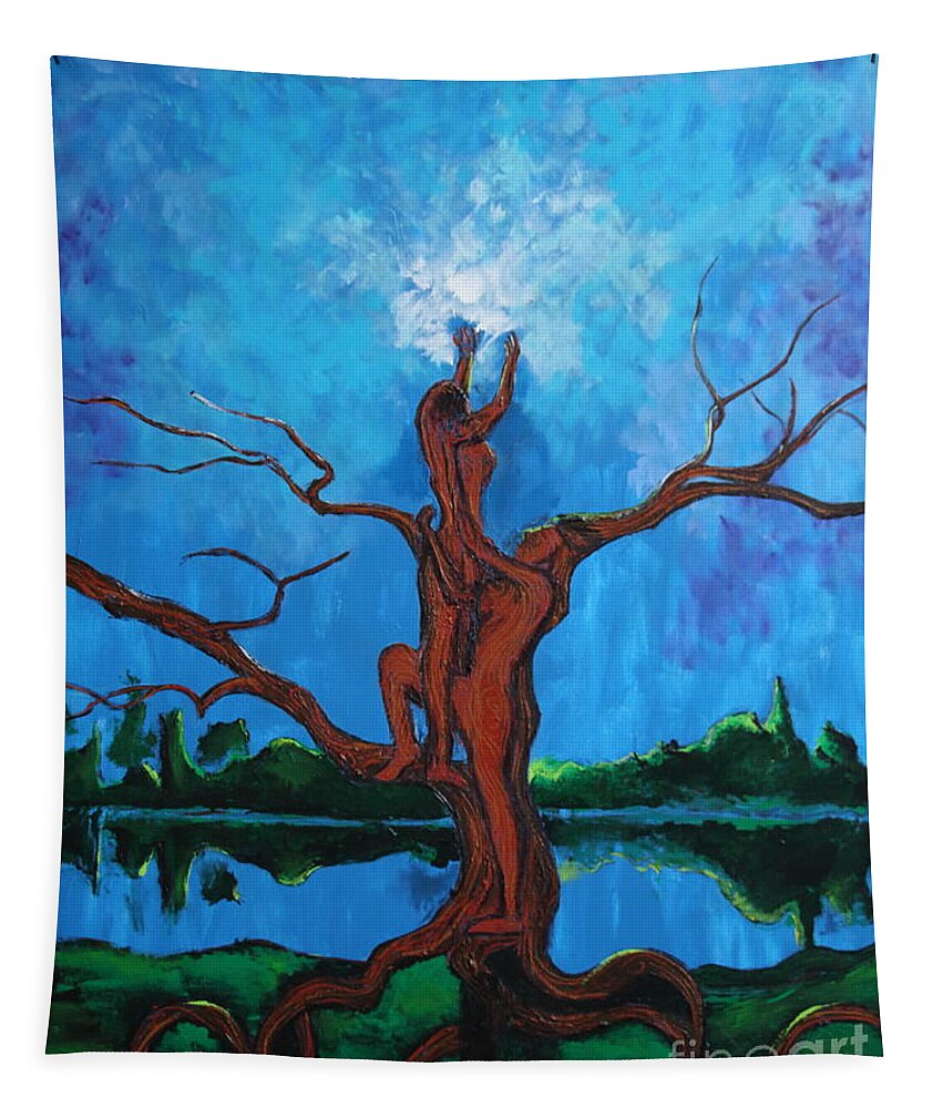 Landscape Tapestry featuring the painting Reach For The Light My Sister by Stefan Duncan