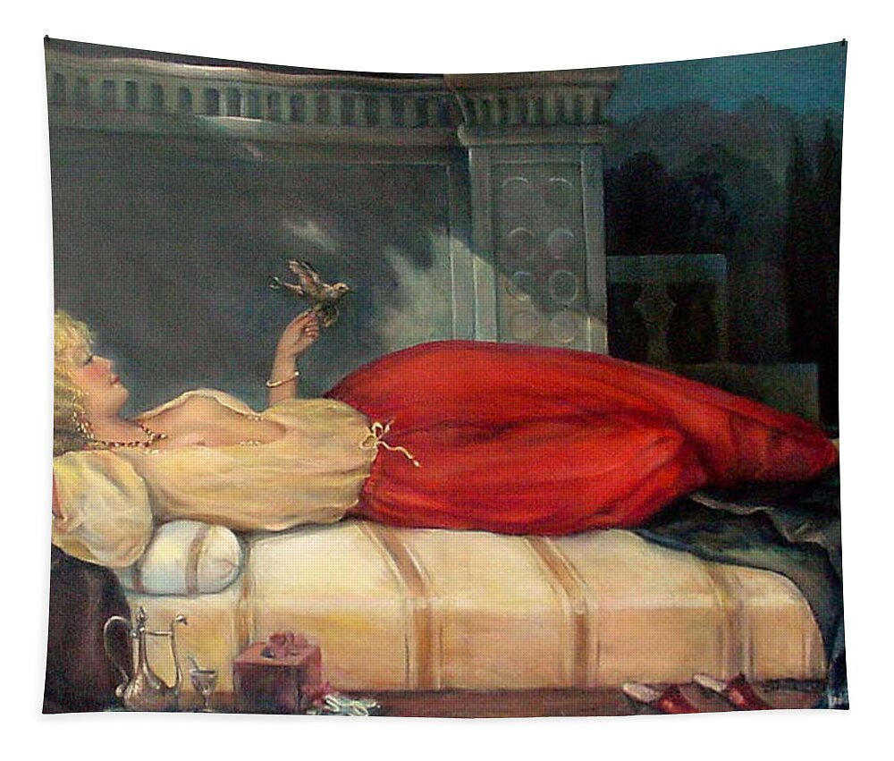 Reclining Woman Tapestry featuring the painting Reclining Woman by Donna Tucker