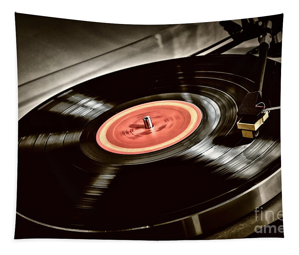 Vinyl Tapestry featuring the photograph Record on turntable by Elena Elisseeva
