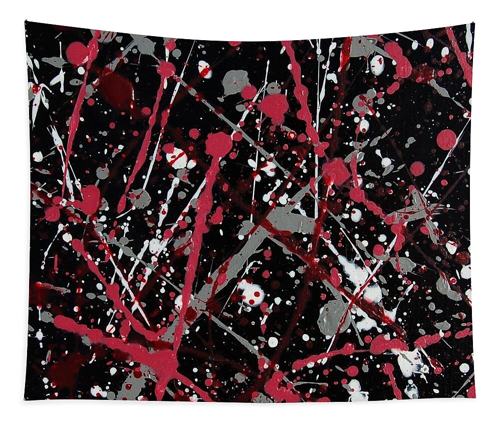 Linda Brody Tapestry featuring the painting Red and Grey Paint Splatter II by Linda Brody