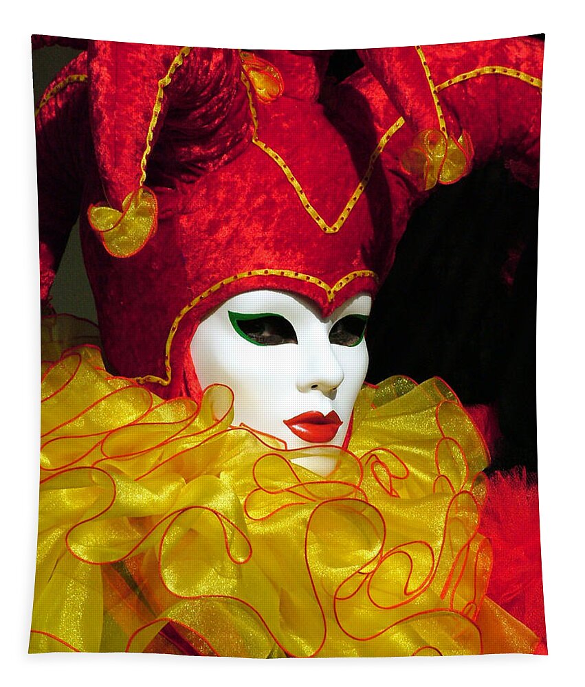 Venice Carnival Tapestry featuring the photograph Red and Yellow Jester by Donna Corless