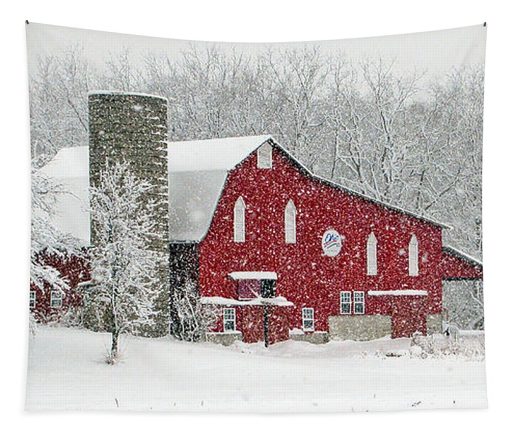Red Barn Tapestry featuring the photograph Red Barn in Snow by Jack Schultz