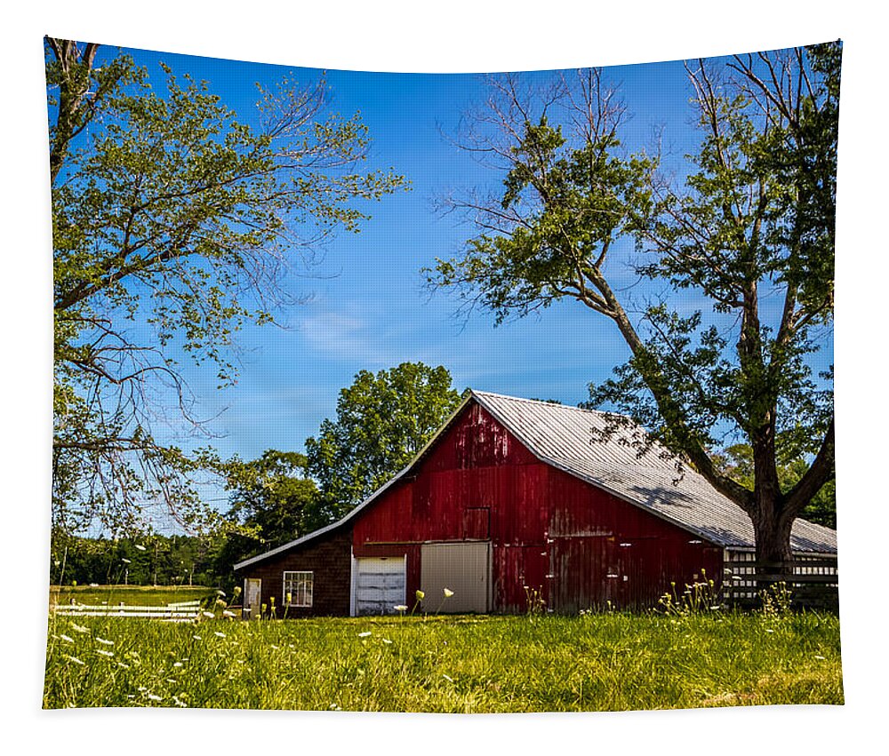 Art Tapestry featuring the photograph Red Barn in the Trees by Ron Pate