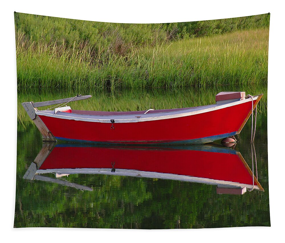 Solitude Tapestry featuring the photograph Red Boat by Juergen Roth