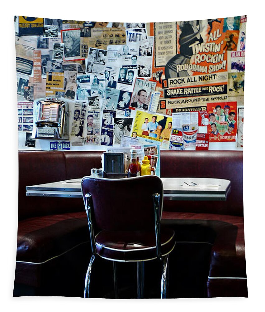 Red Booth Awaits In The Diner Tapestry featuring the photograph Red Booth awaits in the Diner by Nina Prommer