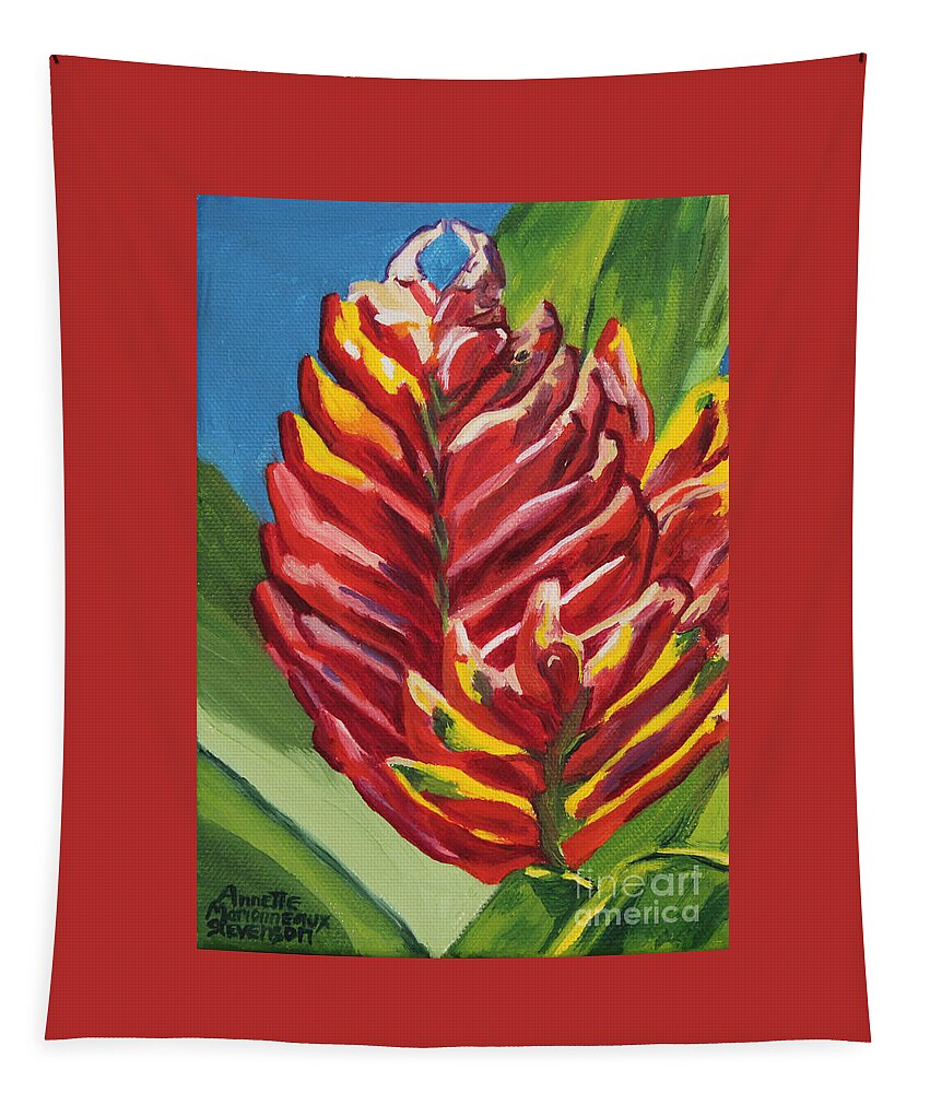 Bromeliad Tapestry featuring the painting Red Bromeliad by Annette M Stevenson