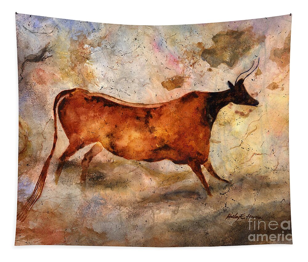 Cave Tapestry featuring the painting Red Cow by Hailey E Herrera