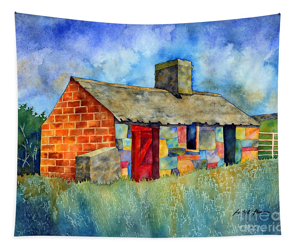 Painting Tapestry featuring the painting Red Door Cottage by Hailey E Herrera