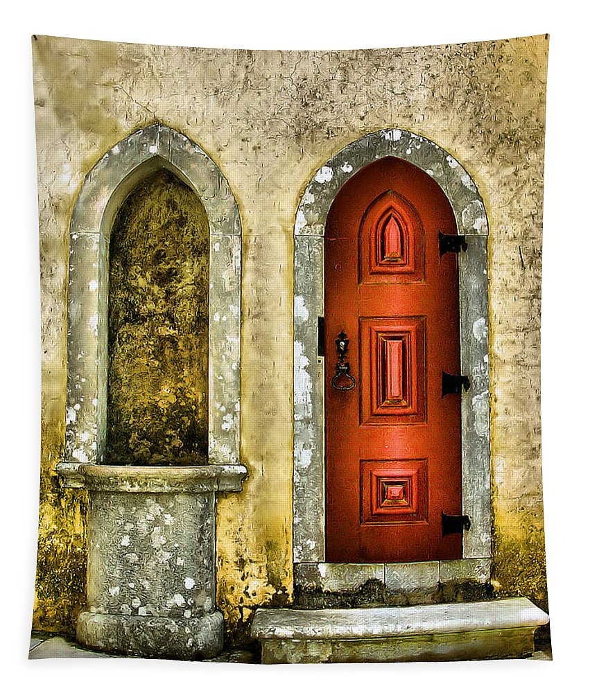 Medieval Tapestry featuring the photograph Red Door of the Medieval Castle of Sintra by David Letts