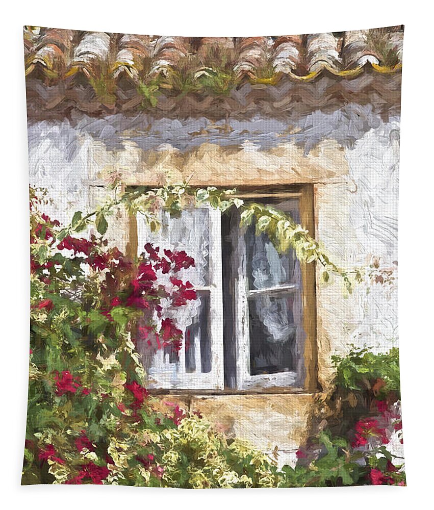 Brush Strokes Tapestry featuring the photograph Red Flower Window by David Letts