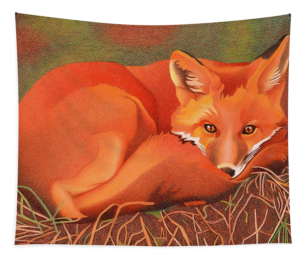 Art Tapestry featuring the drawing Red Fox by Dan Miller