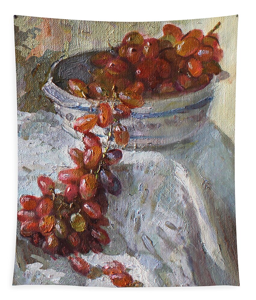 Grapes Tapestry featuring the painting Red Grapes by Ylli Haruni