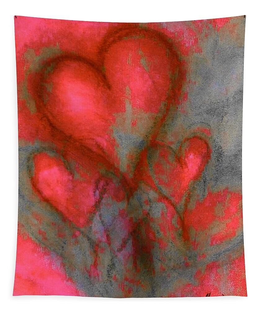 Hearts Tapestry featuring the painting Red Hearts by Marian Lonzetta
