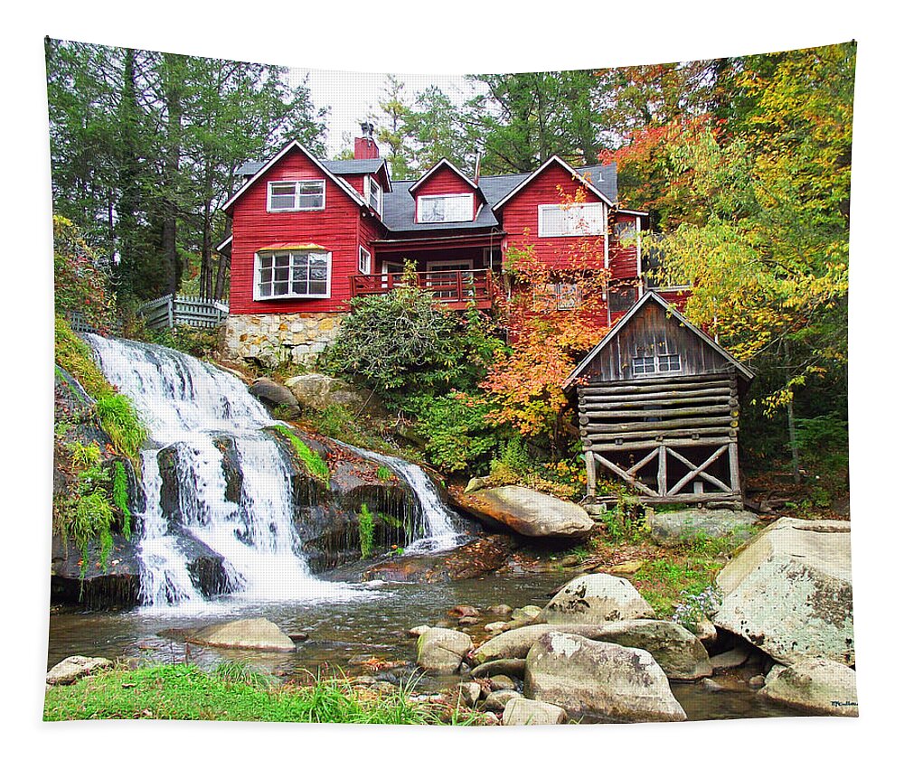 Red Houses Tapestry featuring the photograph Red House by the Waterfall by Duane McCullough