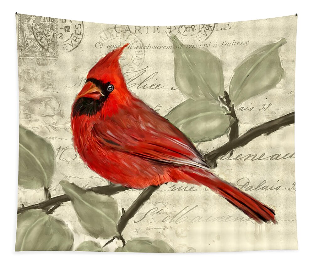 Red Cardinal Tapestry featuring the painting Red Melody by Lourry Legarde