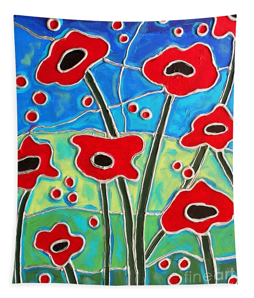 Red Tapestry featuring the painting Red Poppies 2 by Cynthia Snyder