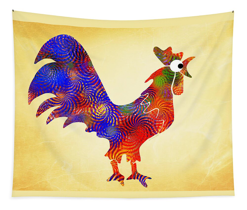 Rooster Tapestry featuring the mixed media Red Rooster Art by Christina Rollo