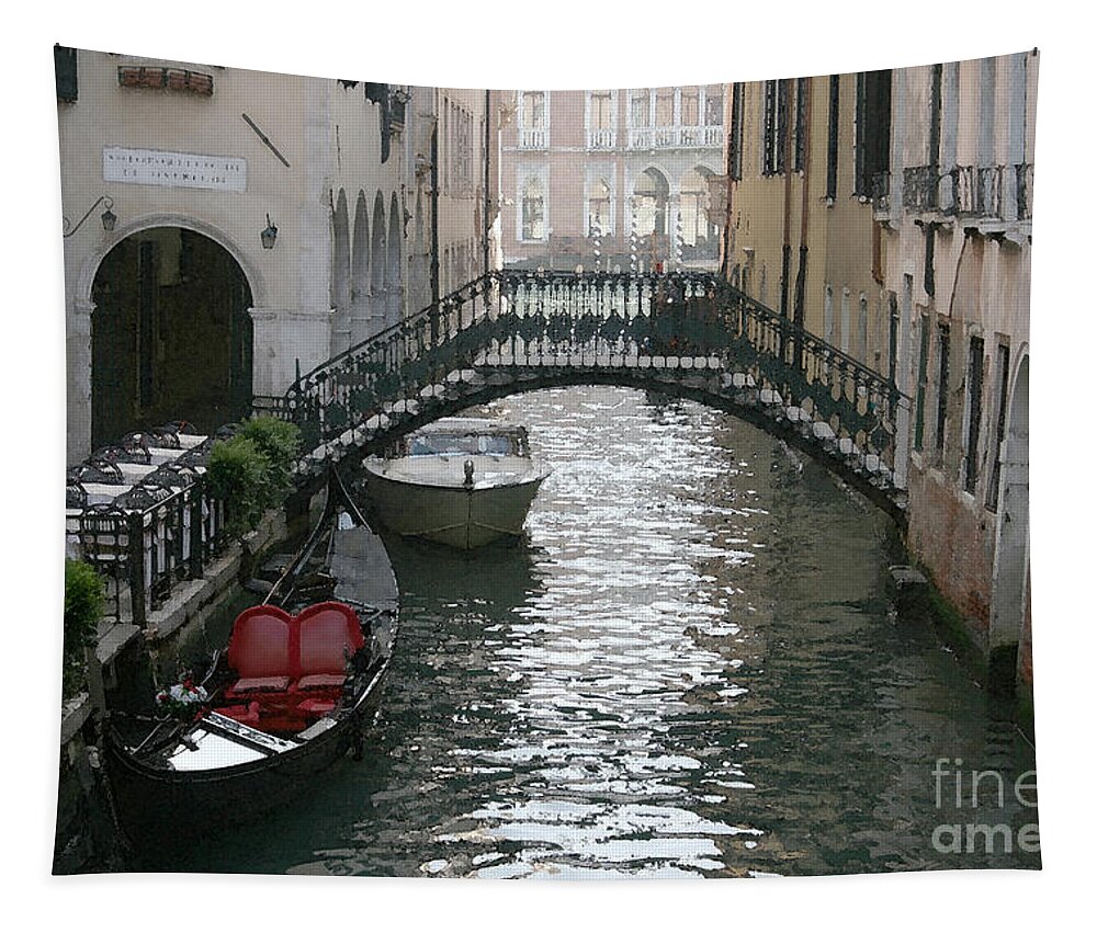 Venice Tapestry featuring the mixed media Red Seat Gondola by Susanne Arens