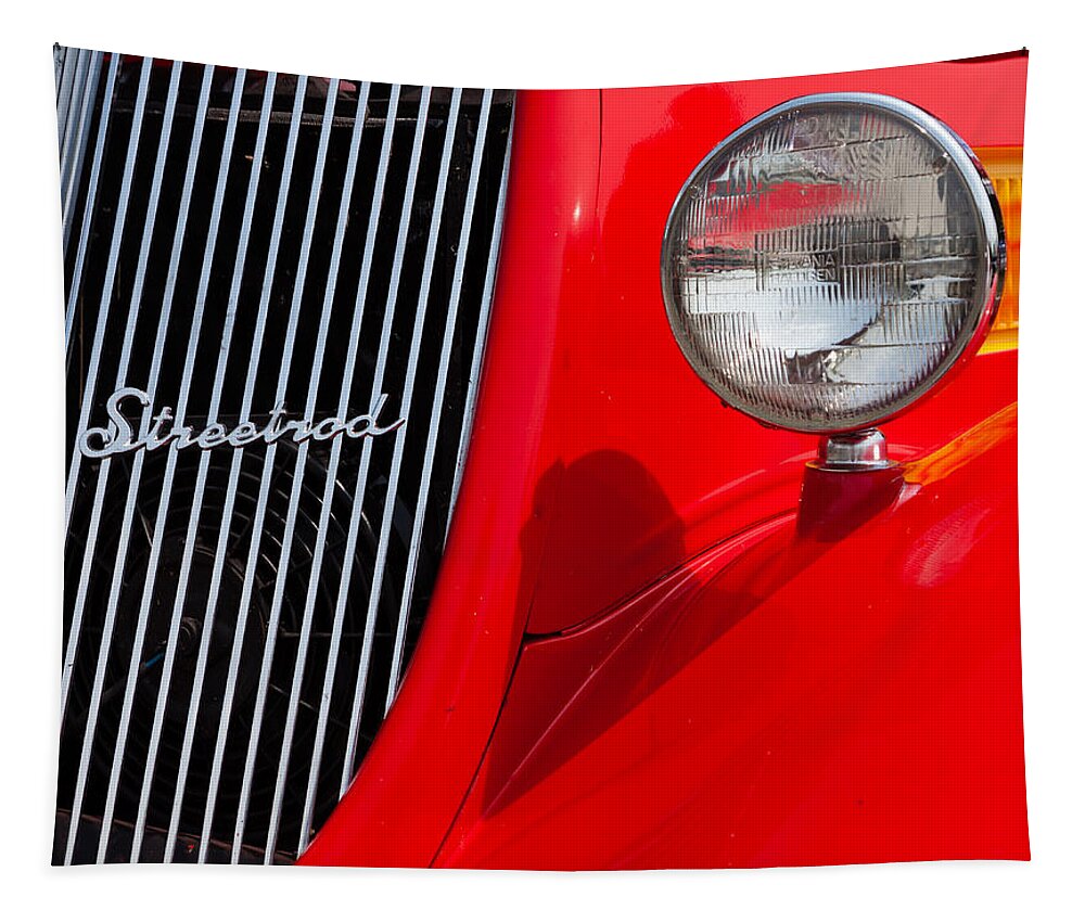 Headlight Tapestry featuring the photograph Red Streetrod by Alexey Stiop