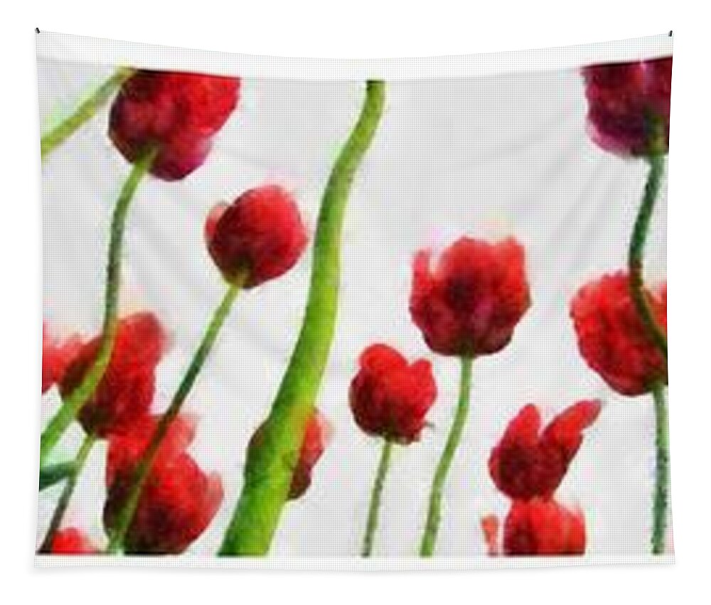 Hollander Tapestry featuring the photograph Red Tulips from the Bottom Up Triptych by Michelle Calkins