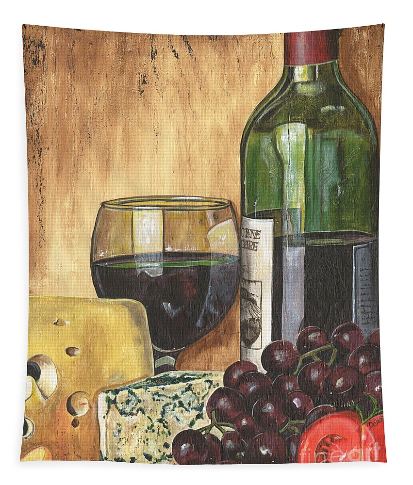 #faatoppicks Tapestry featuring the painting Red Wine and Cheese by Debbie DeWitt