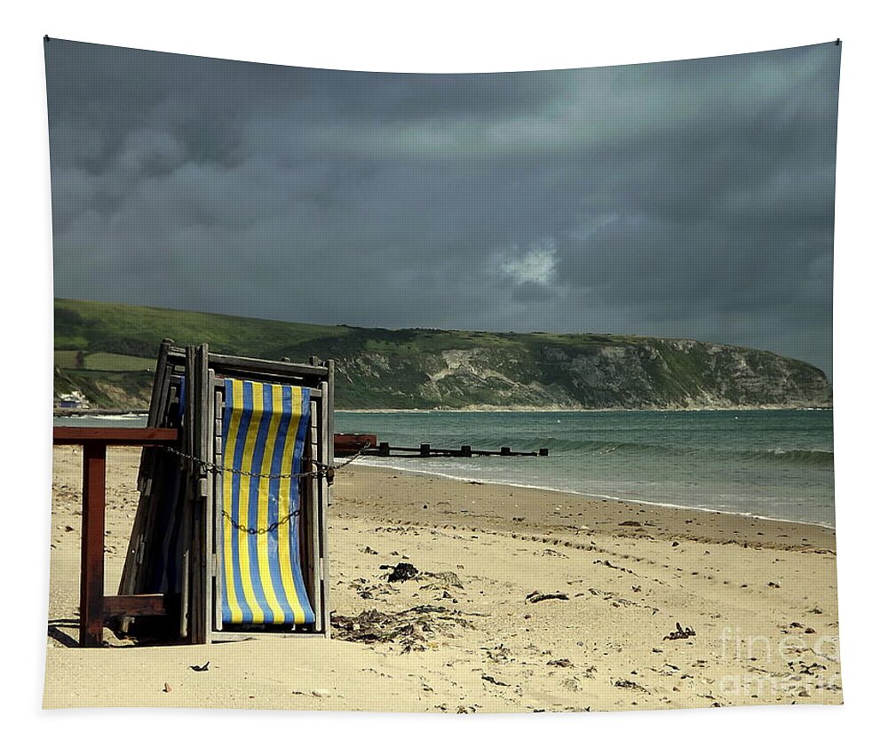 Swanage Tapestry featuring the photograph Redundant deck chairs by Linsey Williams