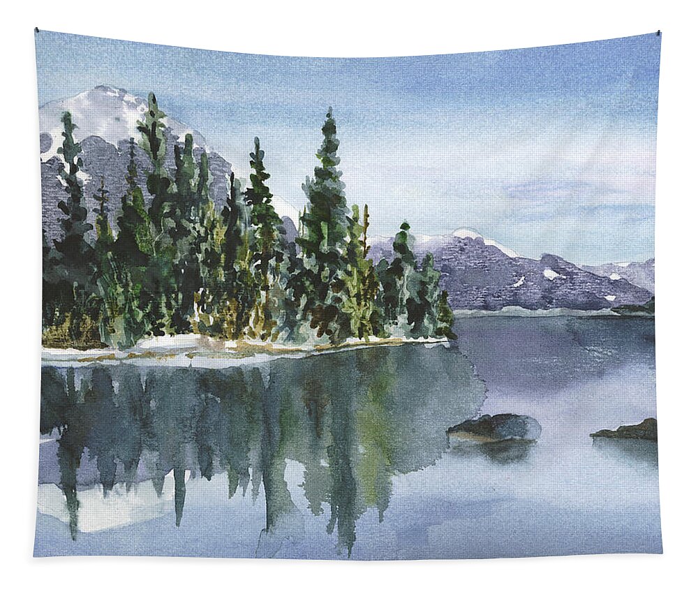 Lake Painting Tapestry featuring the painting Reflections by Anne Gifford