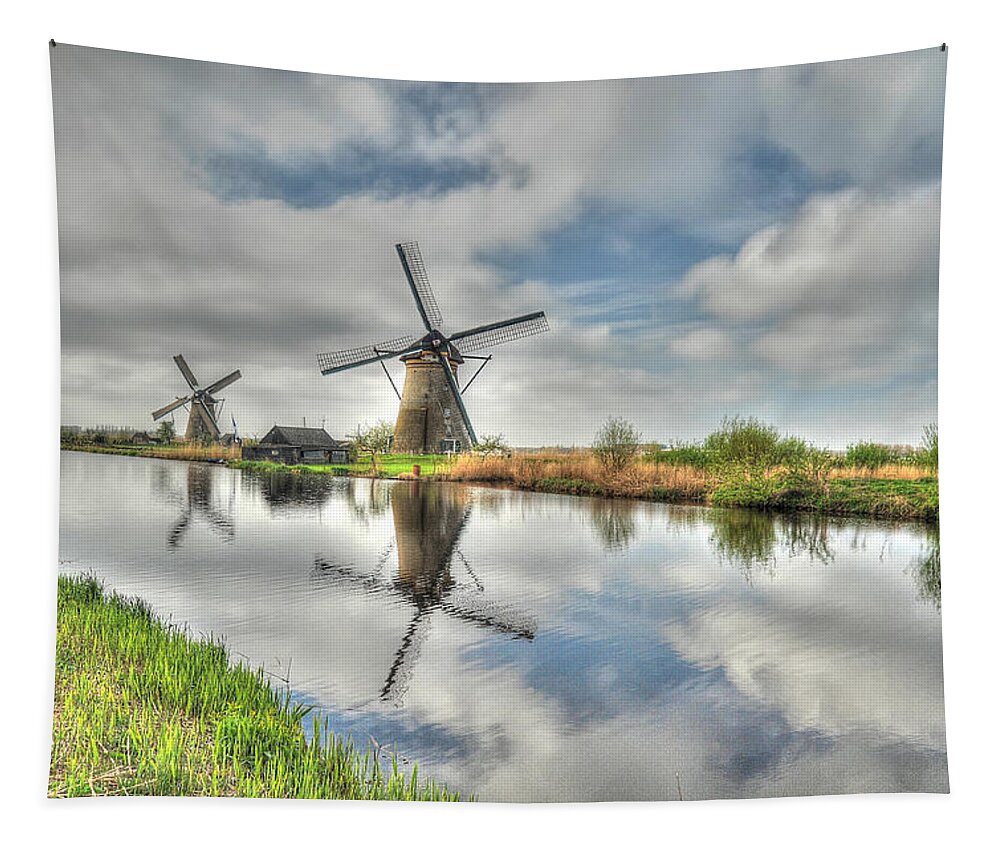 Art Tapestry featuring the photograph Reflections of Wndmills by Richard Gehlbach