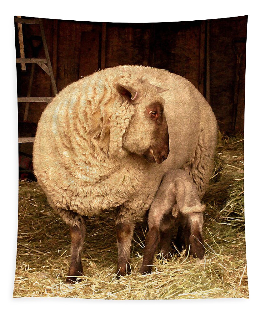 Sheep Tapestry featuring the photograph ReFuel by Kathy Bassett