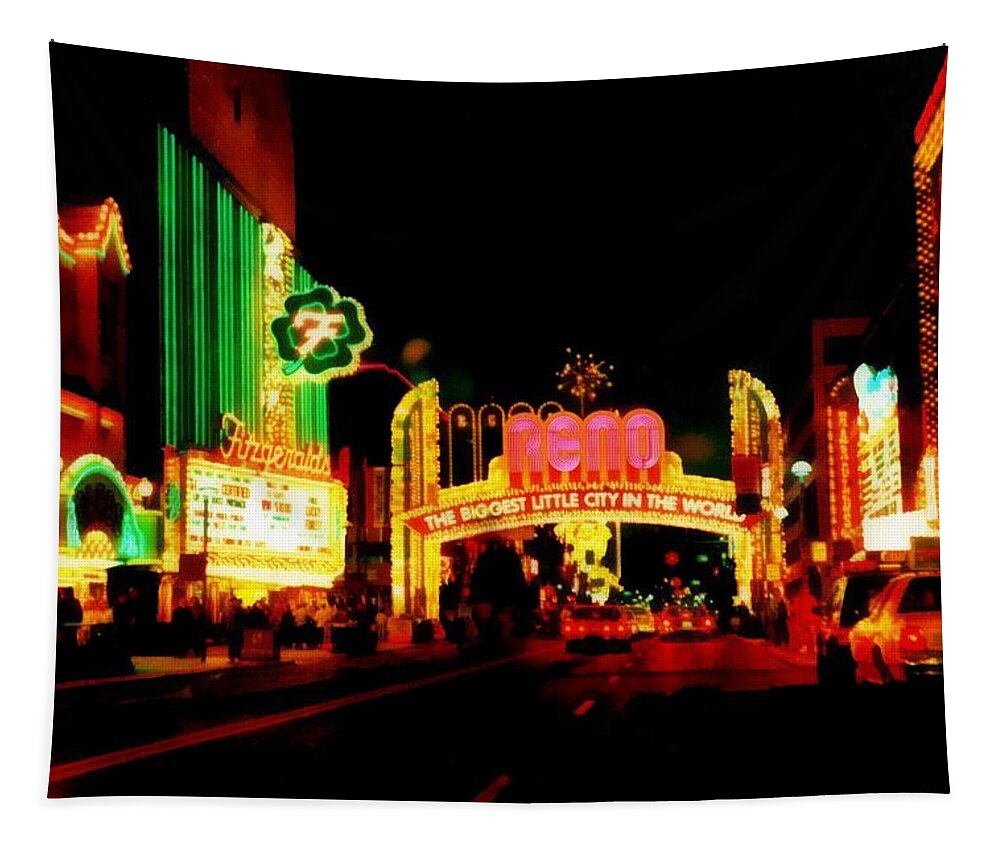 Reno Tapestry featuring the photograph Reno at Night by Michelle Calkins