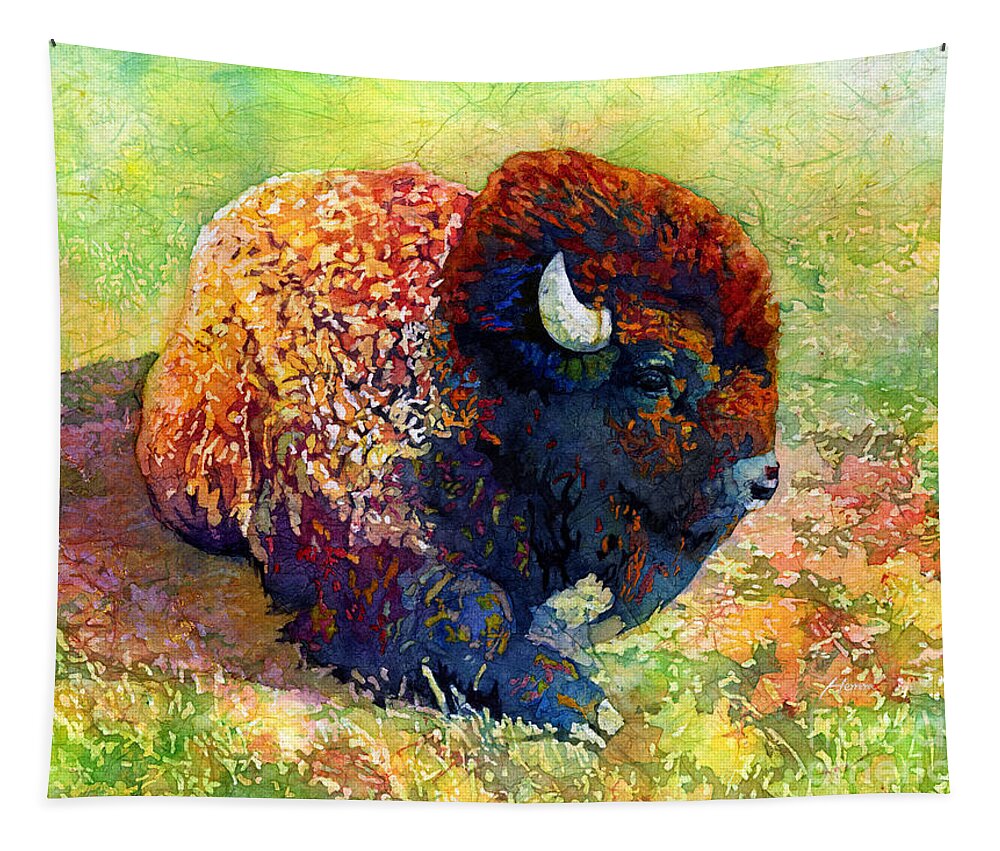 Bison Tapestry featuring the painting Resting Bison by Hailey E Herrera
