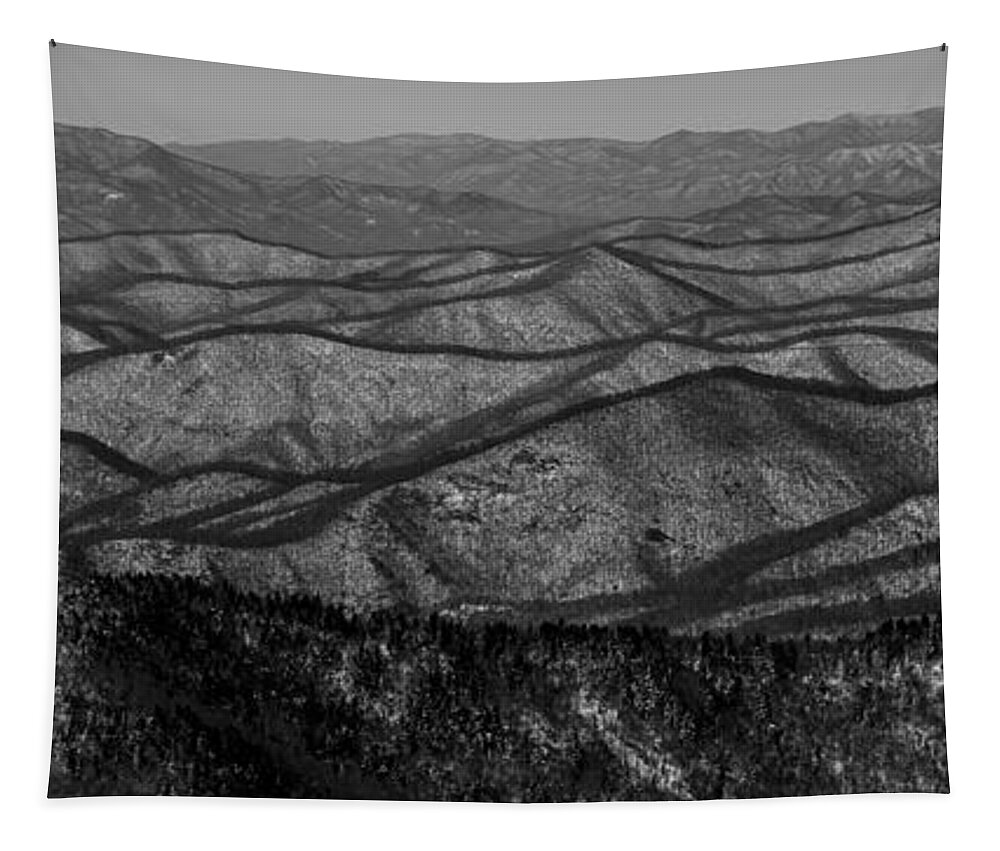 North Carolina Tapestry featuring the photograph Ridgelines with Snow Covered Mountains along Blue Ridge Parkway in North Carolina Mountains by David Oppenheimer