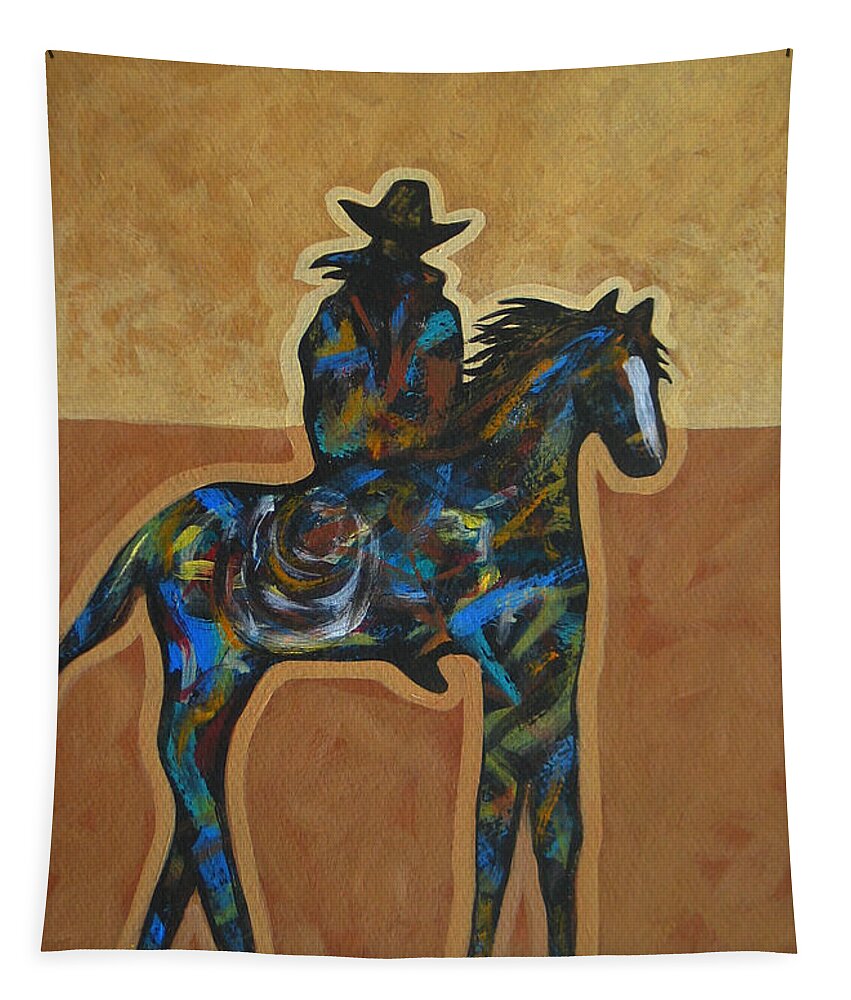 New West Tapestry featuring the painting Riding Solo by Lance Headlee