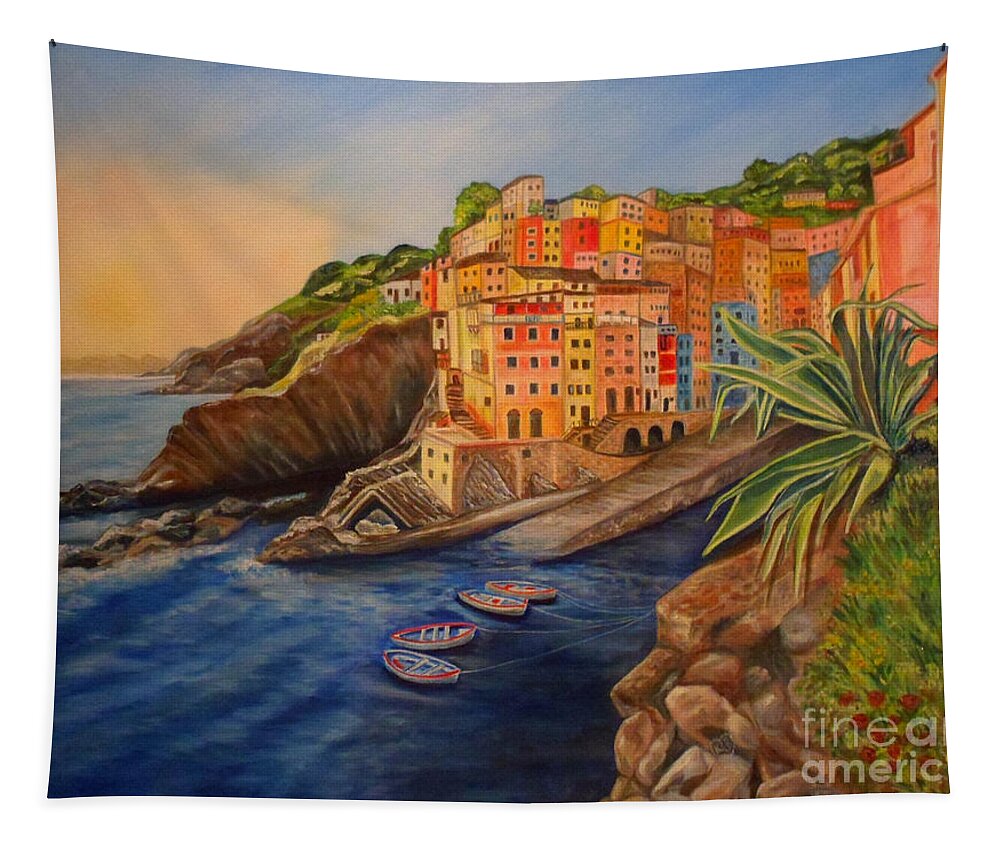 Italy Tapestry featuring the painting Riomaggiore Amore by Julie Brugh Riffey
