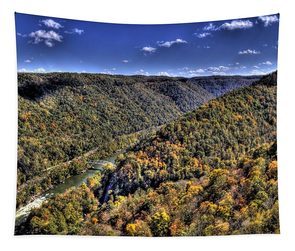 River Tapestry featuring the photograph River running through a valley by Jonny D