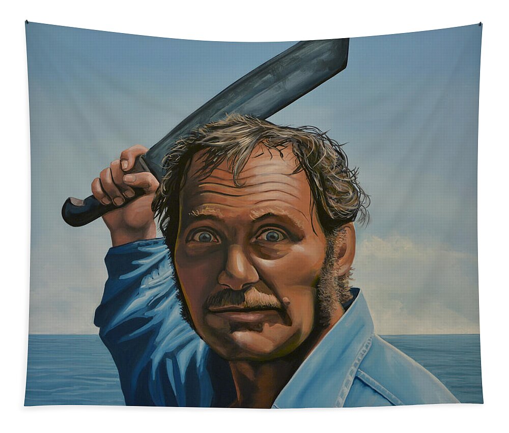 Robert Shaw Tapestry featuring the painting Robert Shaw in Jaws by Paul Meijering