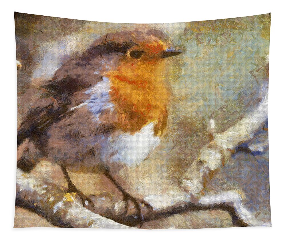 Nature Tapestry featuring the digital art Robin Redbreast by Charmaine Zoe