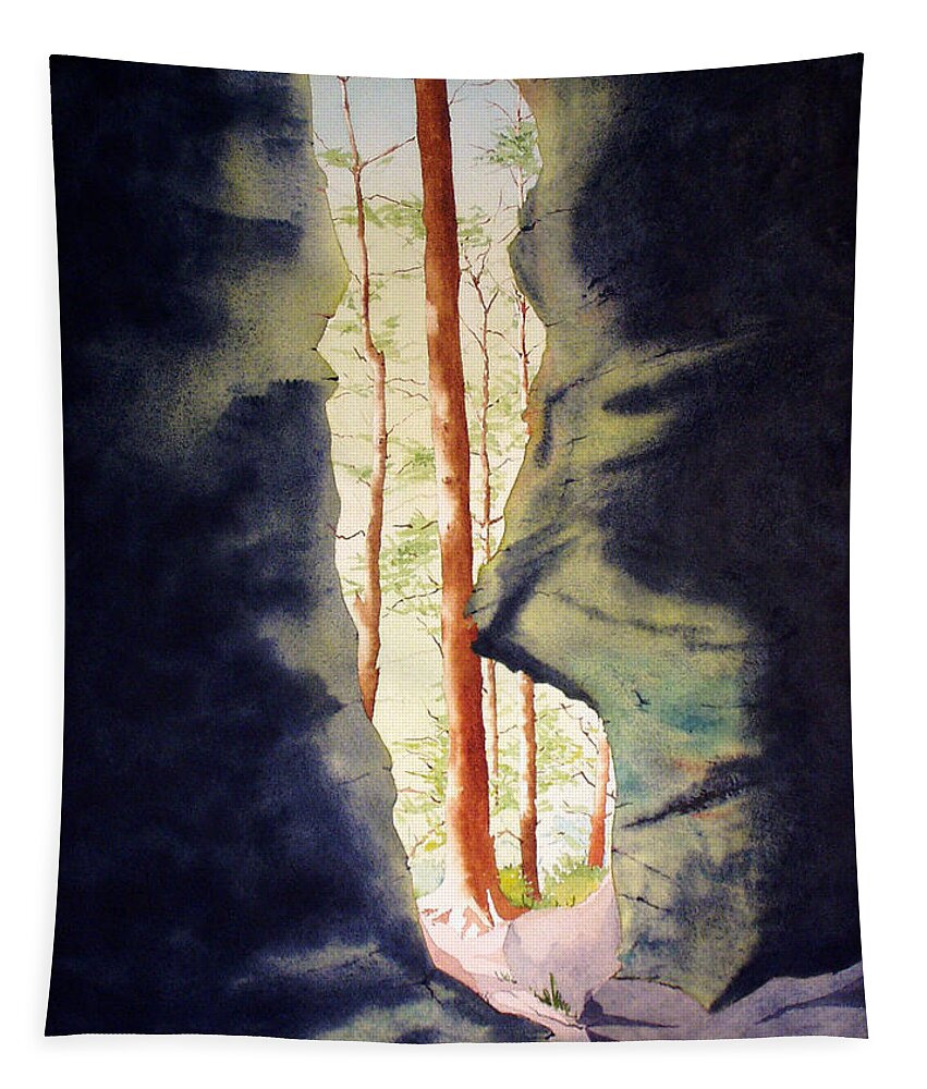 Rocks Tapestry featuring the painting Rock House by Jim Gerkin