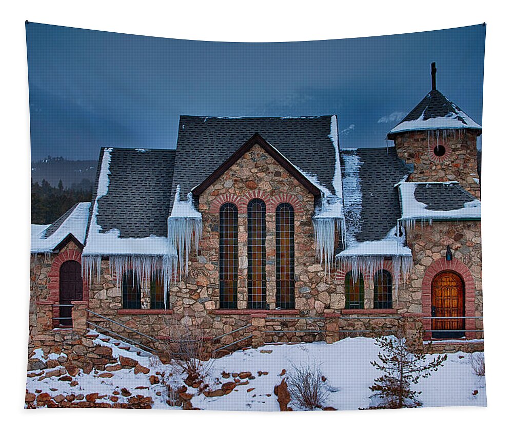 Snow Tapestry featuring the photograph Rocky Mountain Chruch by Darren White