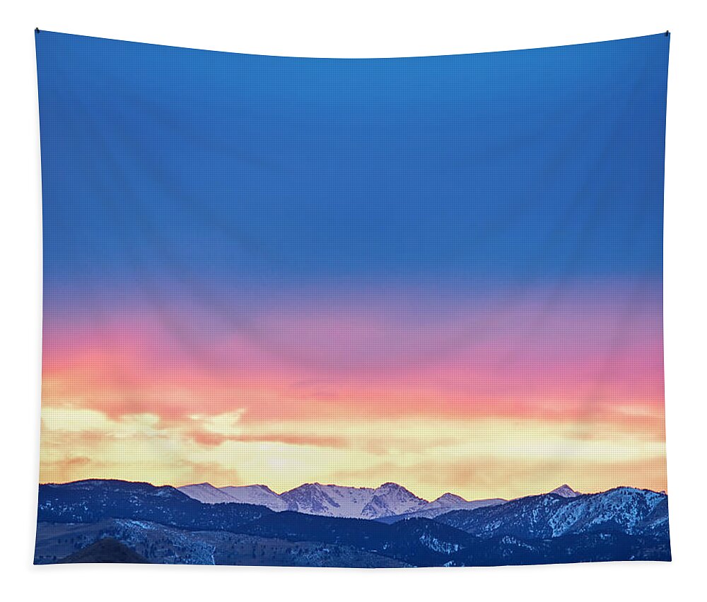 Winter Tapestry featuring the photograph Rocky Mountain Sunset Clouds Burning Layers by James BO Insogna
