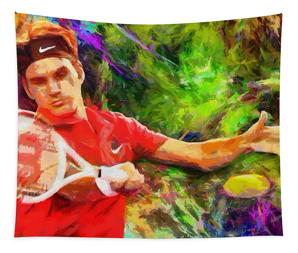 Roger Federer Tapestry featuring the digital art Roger Federer by RochVanh